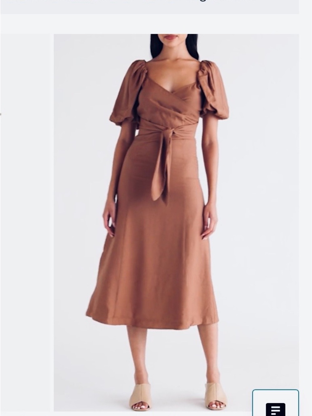 NWT $88 Zoe and Claire Puff Sleeve Midi Dress With Sweetheart Neckline in Brown